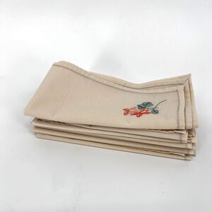 Cloth Napkins Set of 7 Floral Embroidered Corner Cream Color Cottage Core *FLAWS